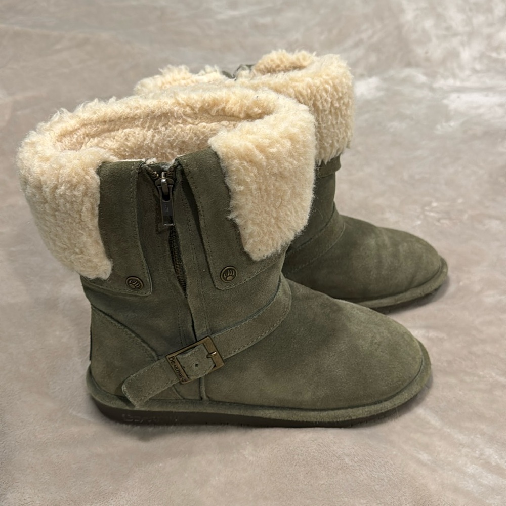 BearPaw Madison suede boots in olive green